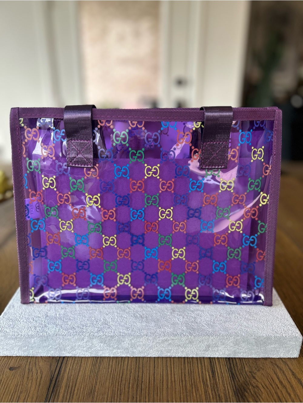 Purple Transparent Multicolor GG Logo Tote